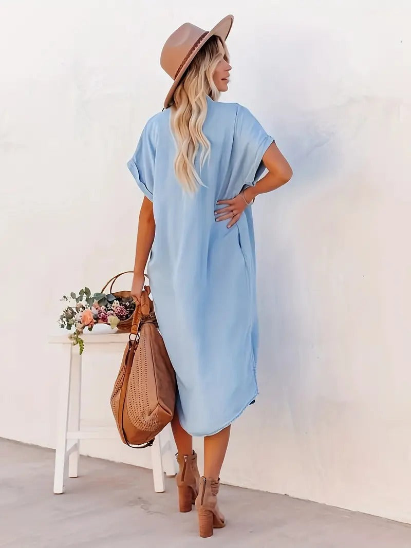 Women's Stylish Shirt Dress with Button Closure