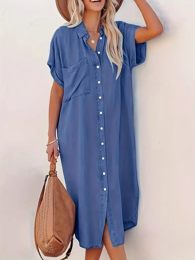 Women's Stylish Shirt Dress with Button Closure