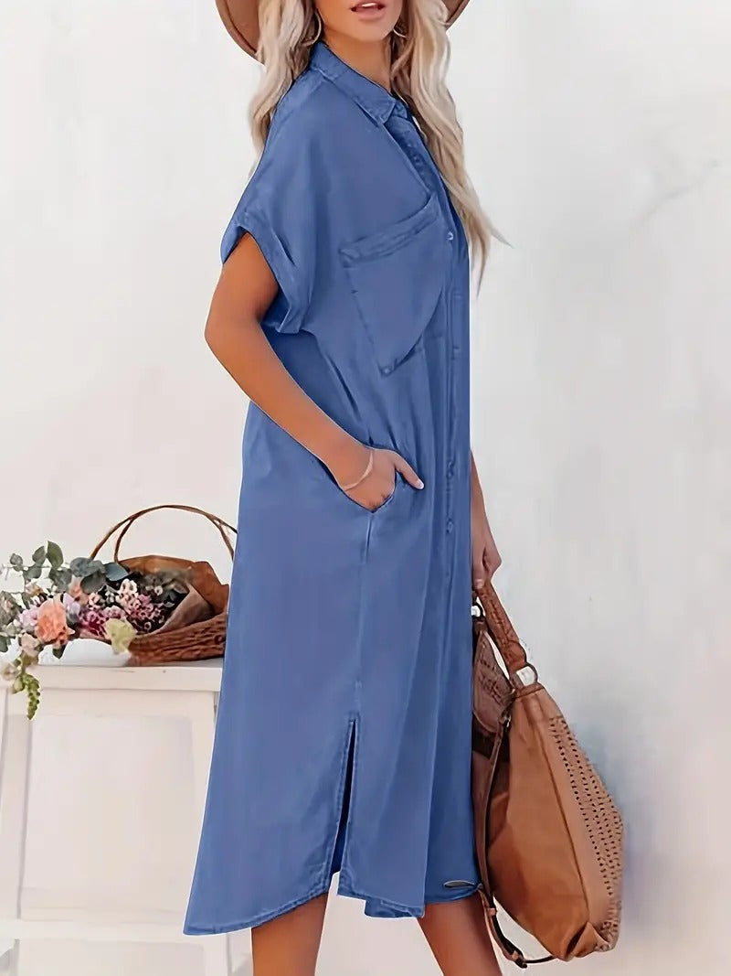 Women's Stylish Shirt Dress with Button Closure