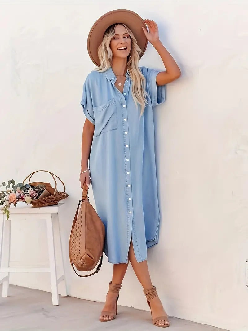 Women's Stylish Shirt Dress with Button Closure