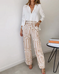 Women's Stylish Two-Piece Set with Long Sleeve Shirt and Trousers