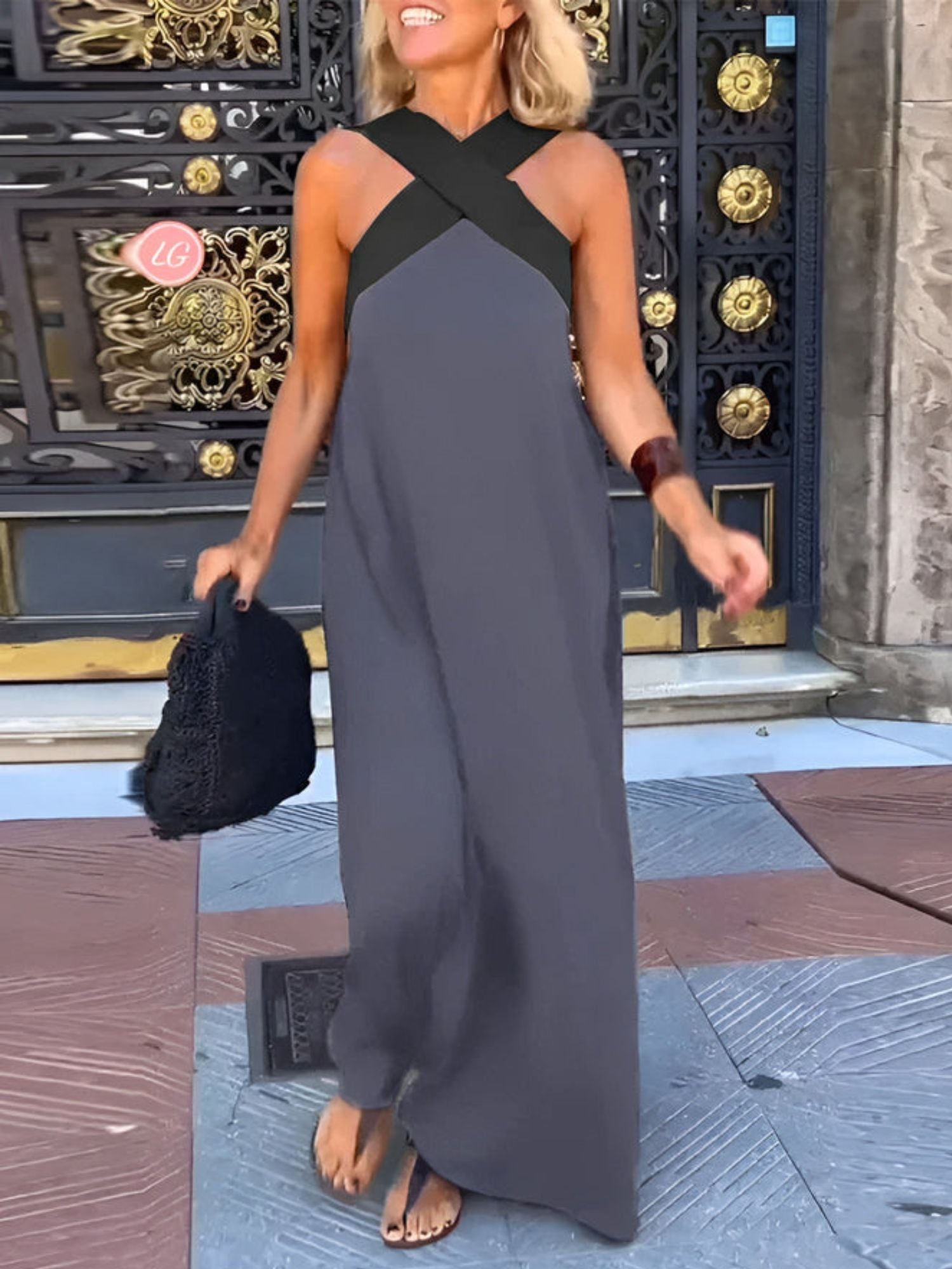 Women's Summer Woven Cross Neck Dress
