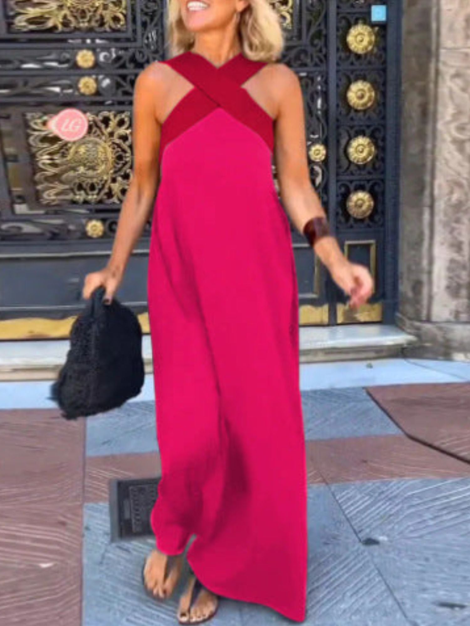 Women's Summer Woven Cross Neck Dress