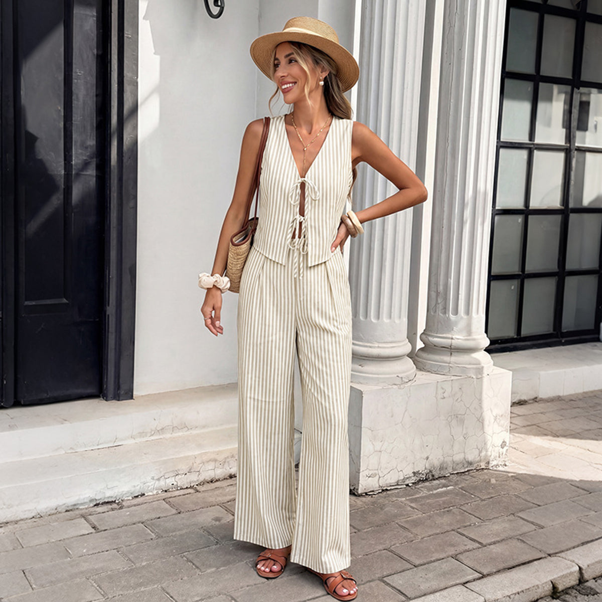 Women's Tie Front Cutout Two Piece Set