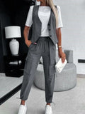 Women's V-Neck Buttoned Two Piece Set with Loose Pants