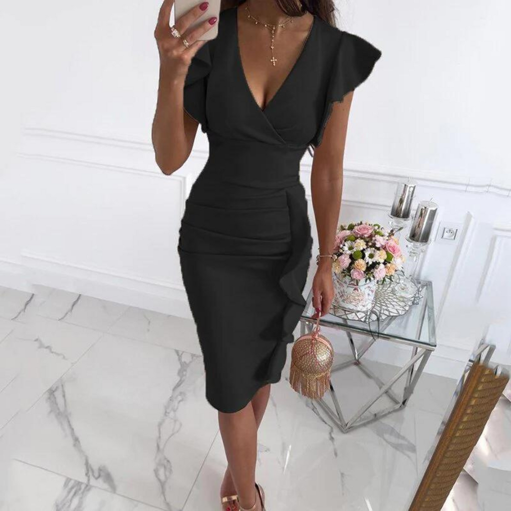 Women's V-Neck Gathered Sleeves Summer Dress