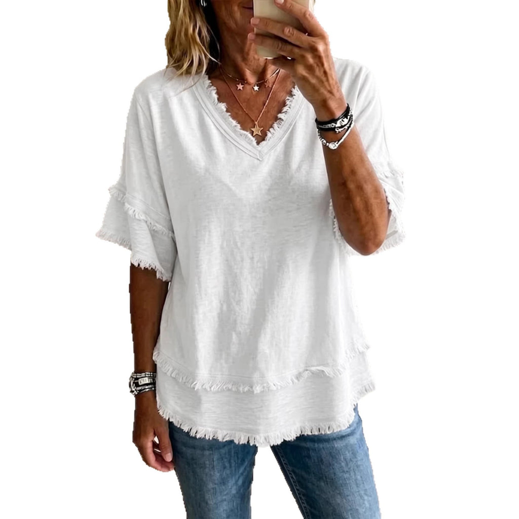 Women's V-Neck Short Sleeve Pullover Top