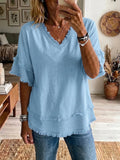 Women's V-Neck Short Sleeve Pullover Top