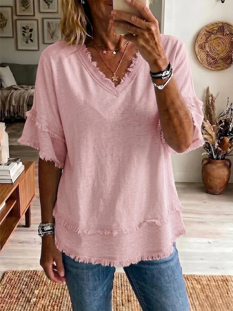 Women's V-Neck Short Sleeve Pullover Top