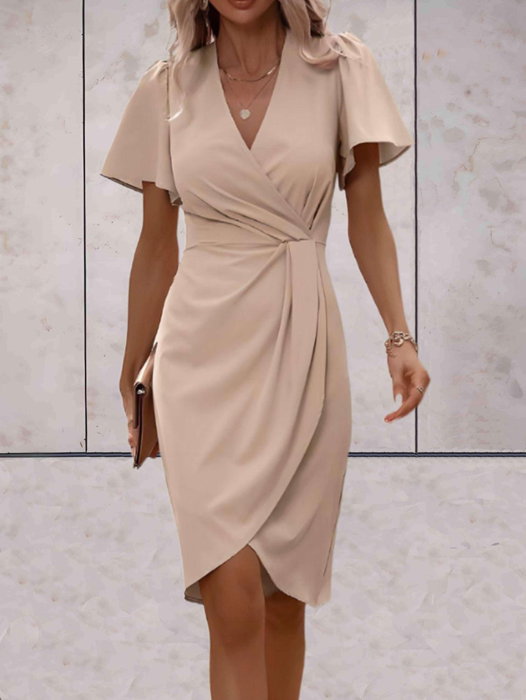 Women's V-Neck Wrap Midi Dress