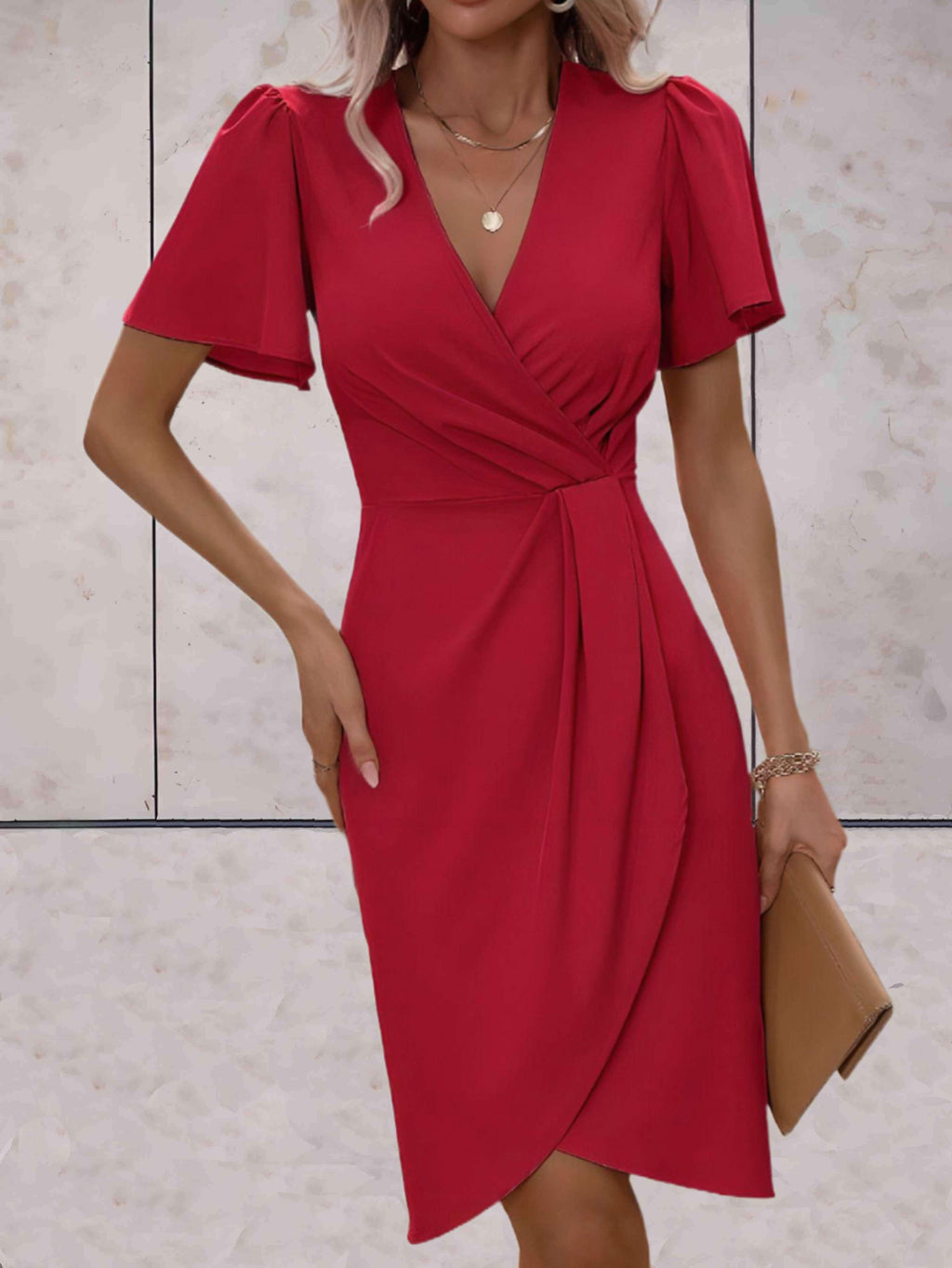 Women's V-Neck Wrap Midi Dress