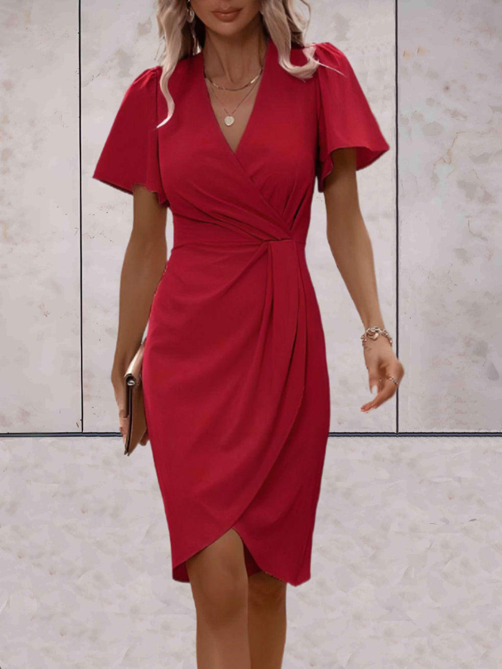 Women's V-Neck Wrap Midi Dress