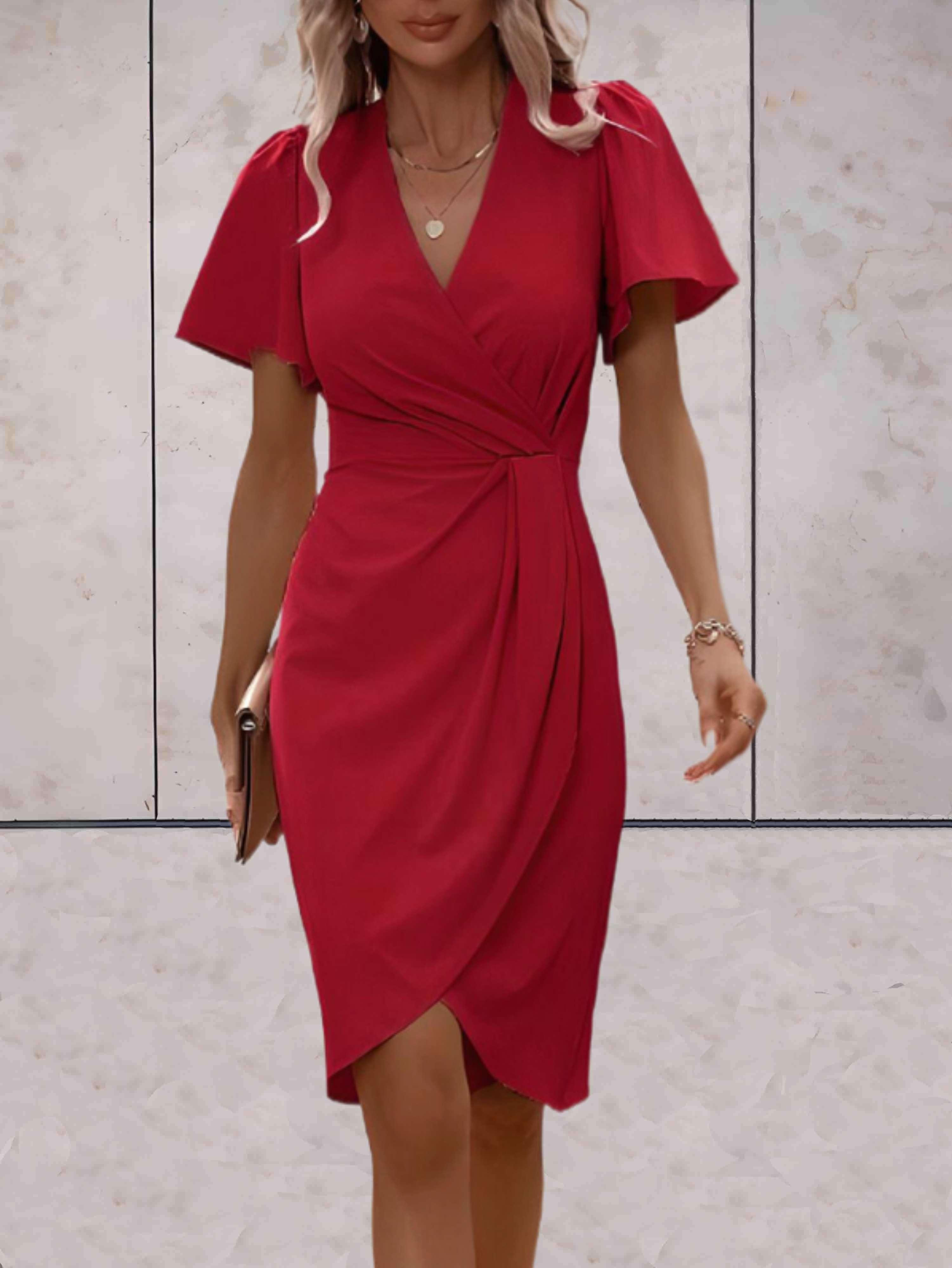 Women's V-Neck Wrap Midi Dress
