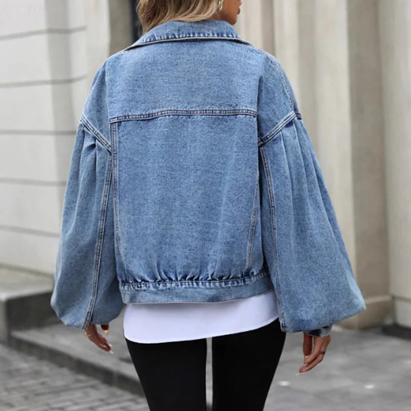 Women's Vintage Lantern Sleeve Denim Jacket