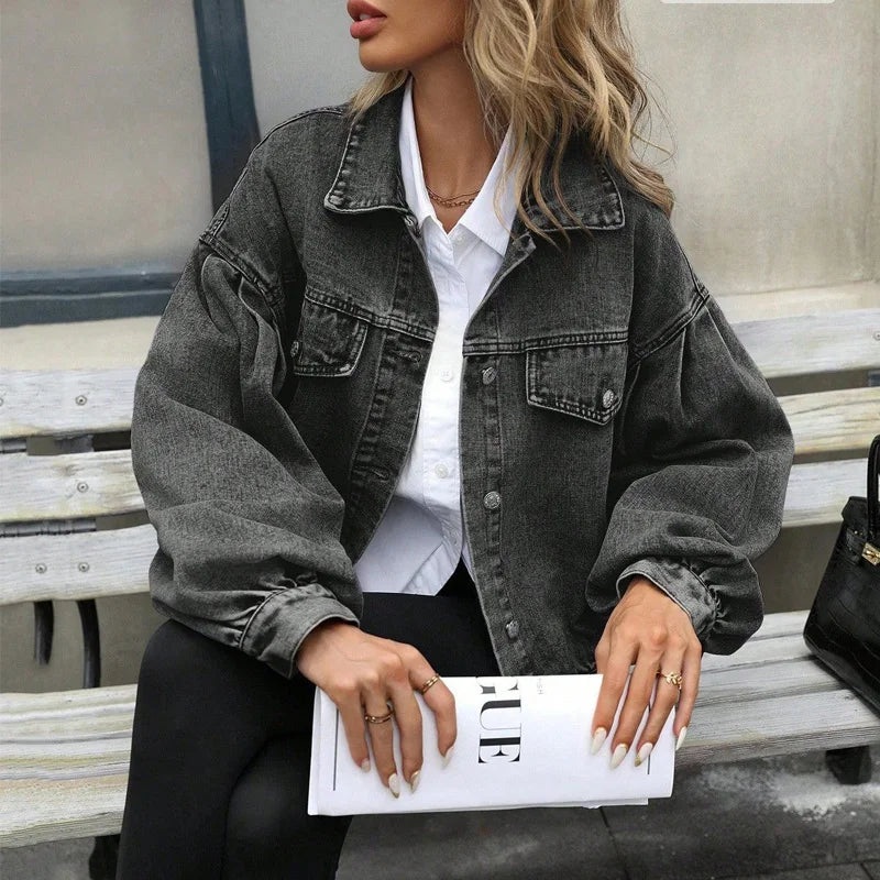 Women's Vintage Lantern Sleeve Denim Jacket