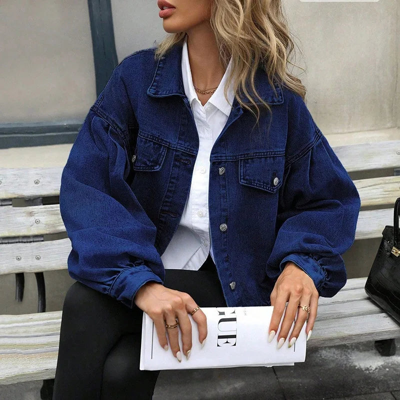 Women's Vintage Lantern Sleeve Denim Jacket