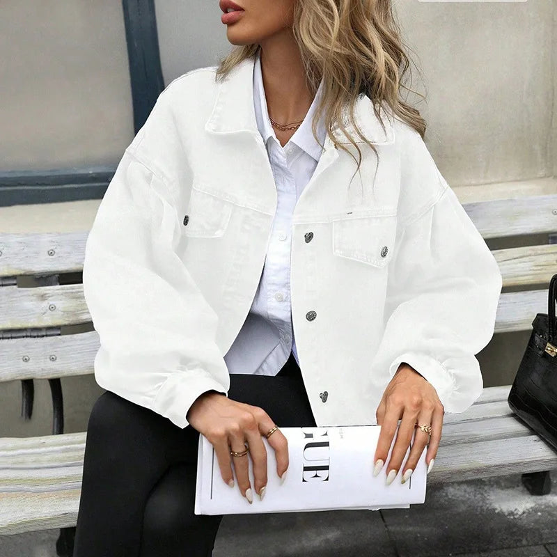 Women's Vintage Lantern Sleeve Denim Jacket