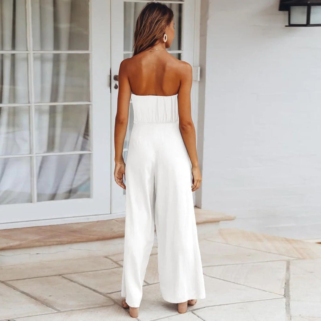 Women's Wide Leg Jumpsuit with Strapless Design
