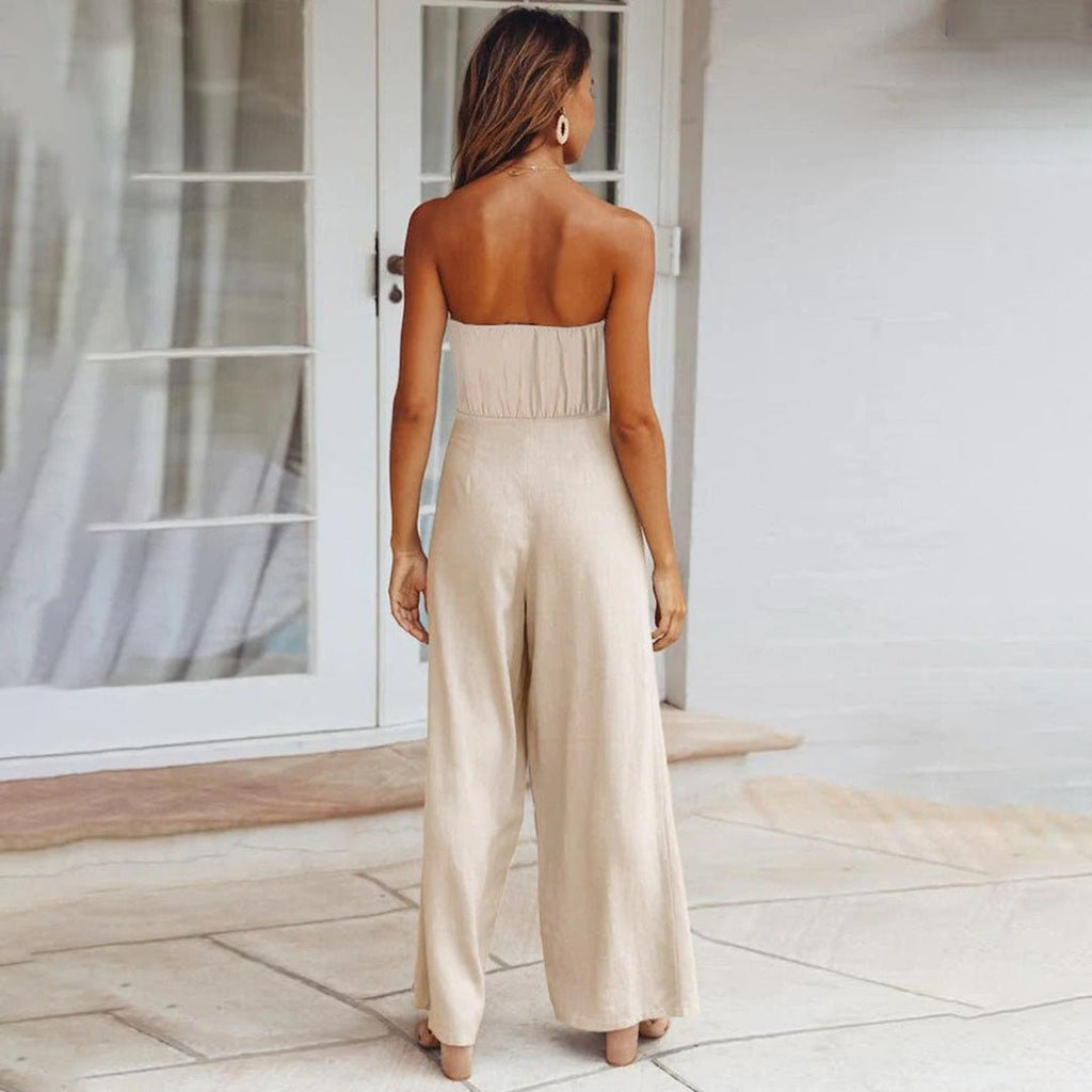 Women's Wide Leg Jumpsuit with Strapless Design