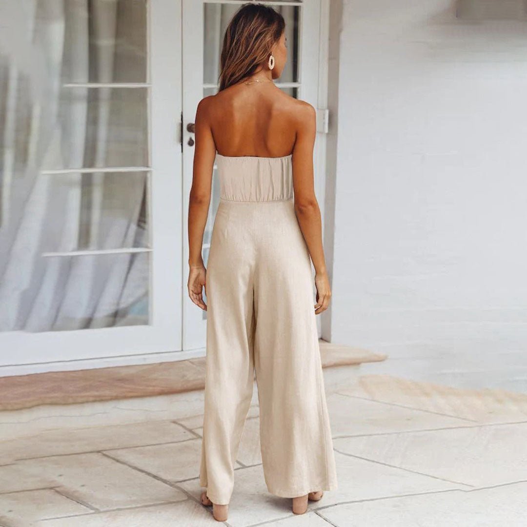 Women's Wide Leg Jumpsuit with Strapless Design