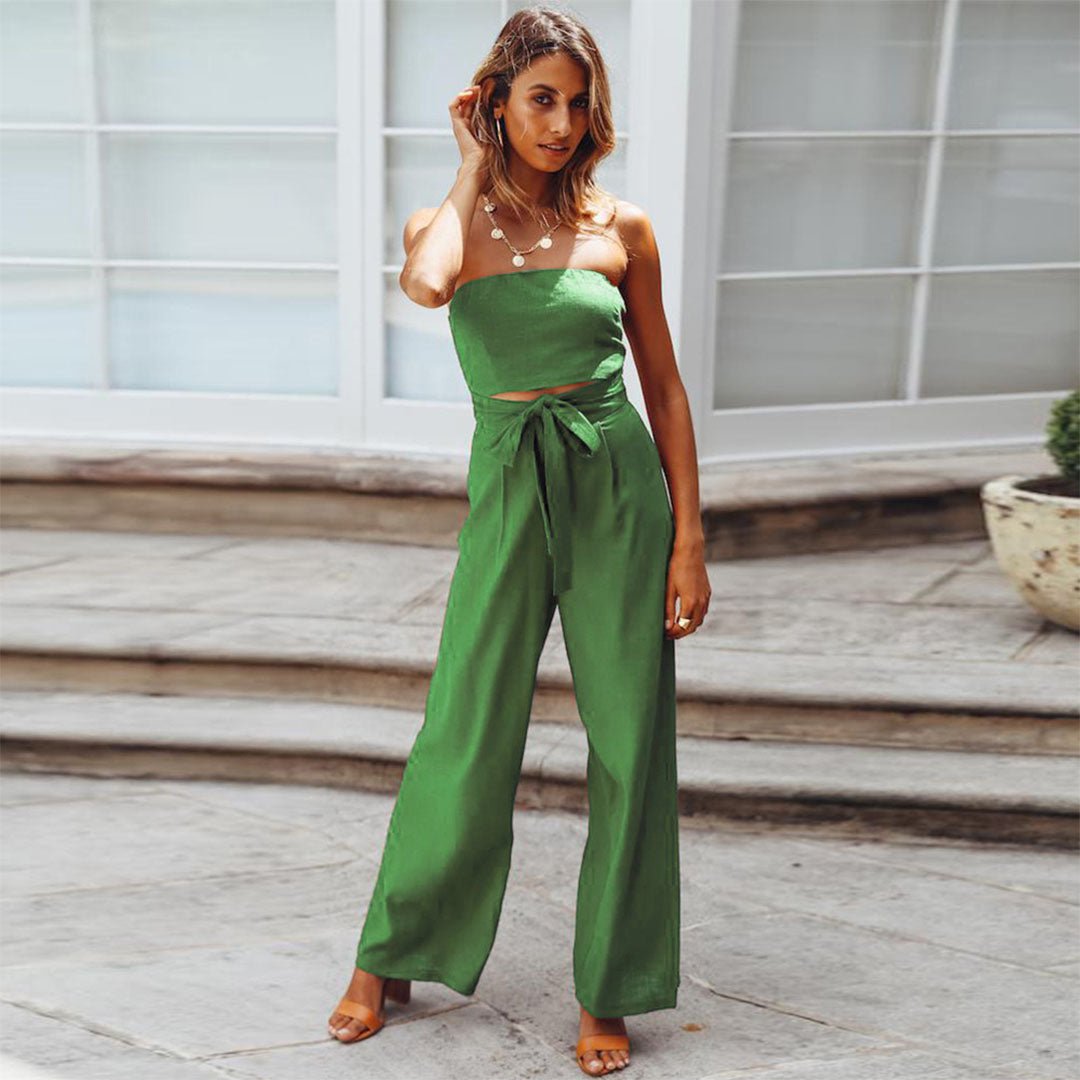Women's Wide Leg Jumpsuit with Strapless Design