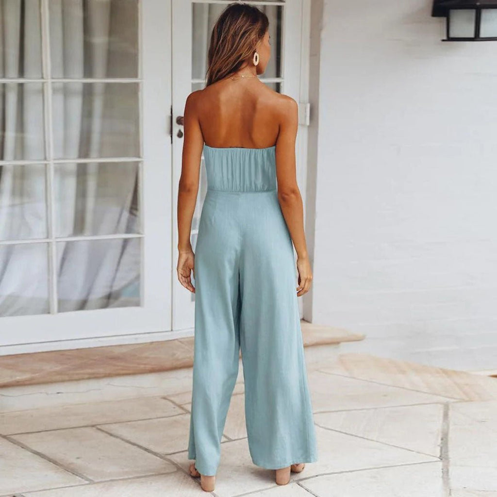 Women's Wide Leg Jumpsuit with Strapless Design