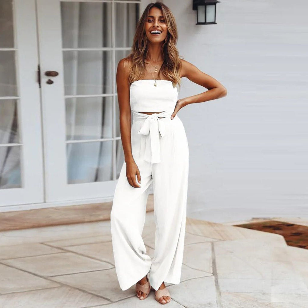 Women's Wide Leg Jumpsuit with Strapless Design
