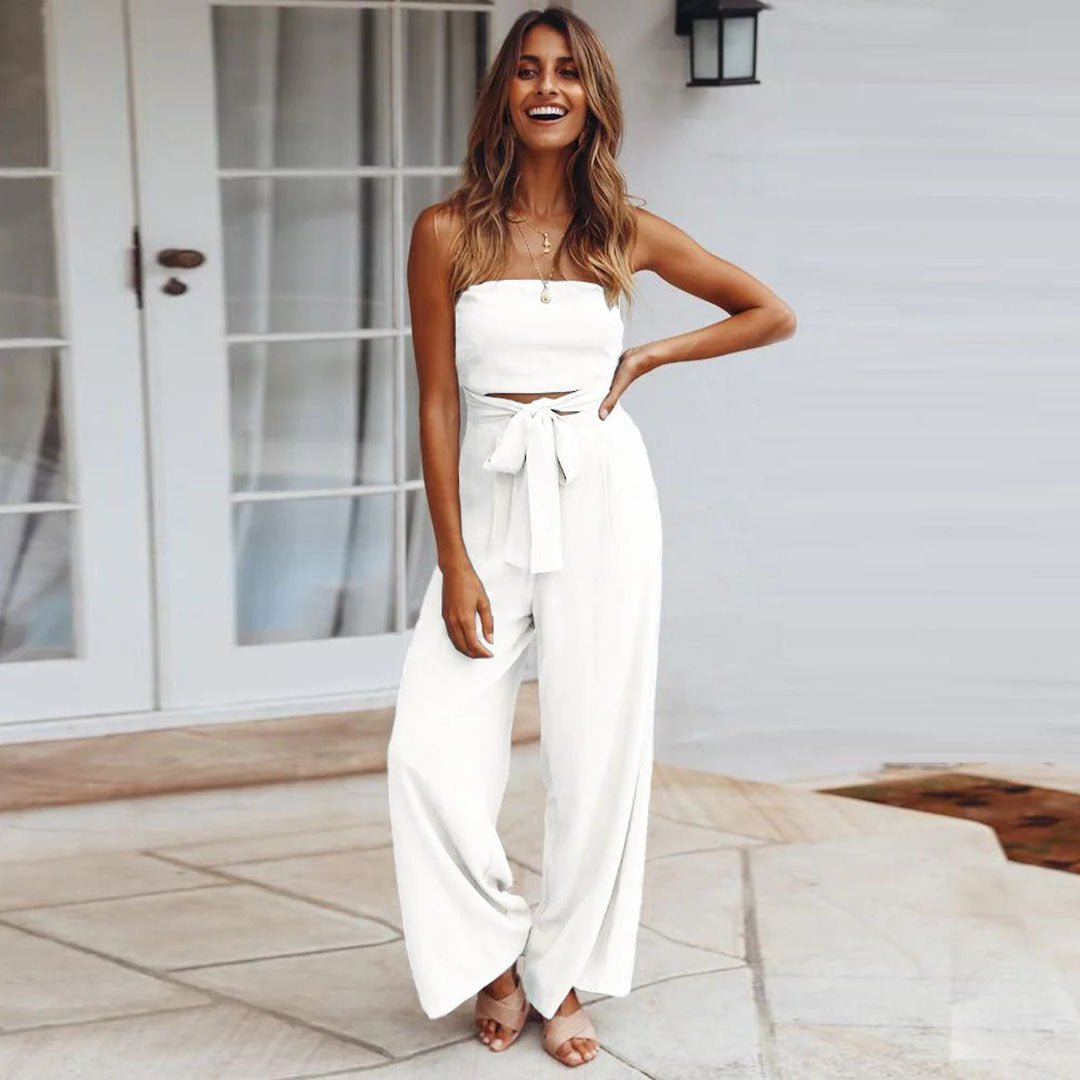 Women's Wide Leg Jumpsuit with Strapless Design