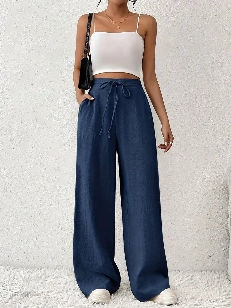 Women's Wide Leg Trousers with Tie Front